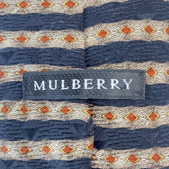 MULBERRY 100% Silk Tie Necktie Geometric Classic Stripe Pattern - Picture 2 of 4
